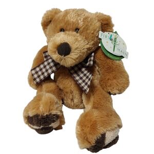 New First and Main Teddy Bear Newton Brown Plush with Brown Check Bow 1804 Tags
